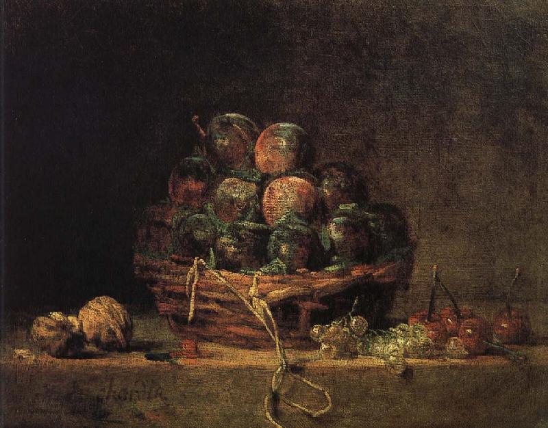 Jean Baptiste Simeon Chardin Walnut and fitted with a basket of plums cherry red millet vinegar oil painting picture